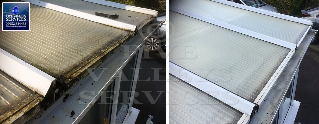 A polycarbonate conservatory roof before and after