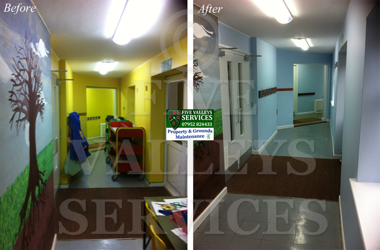 Another school corridor before and after cleaning