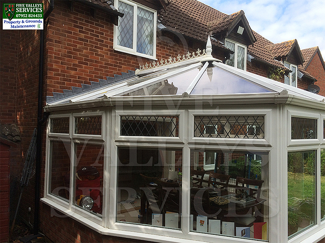 A Victorian conservatory with leaded top lights